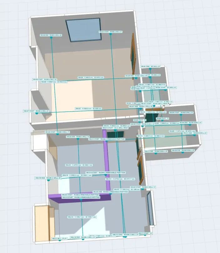 Node-based property survey used to identify fixed physical reference points